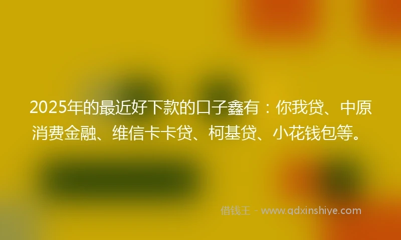 2025年的最近好下款的口子鑫有：你我贷、中原消费金融、维信卡卡贷、柯基贷、小花钱包等。