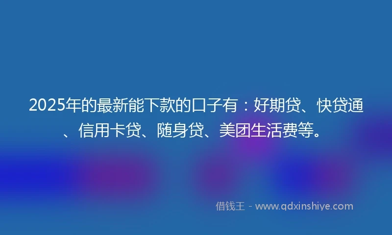 2025年的最新能下款的口子有：好期贷、快贷通、信用卡贷、随身贷、美团生活费等。