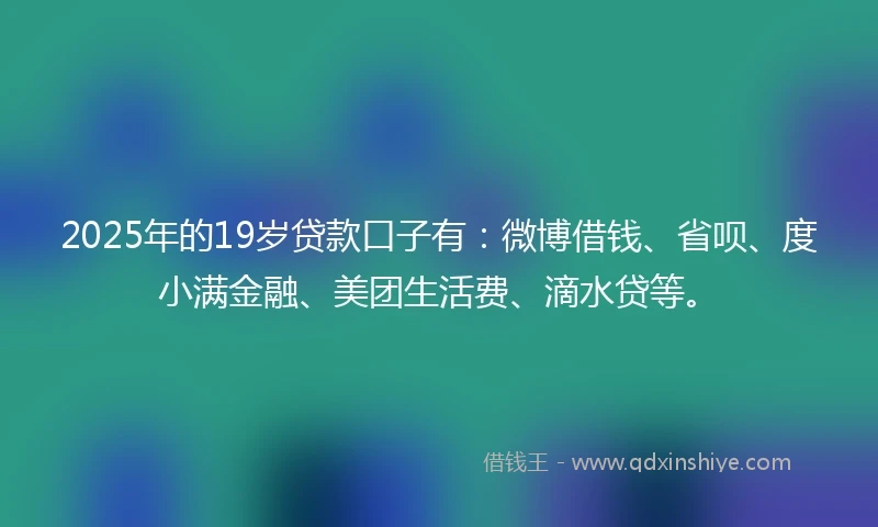 2025年的19岁贷款口子有：微博借钱、省呗、度小满金融、美团生活费、滴水贷等。