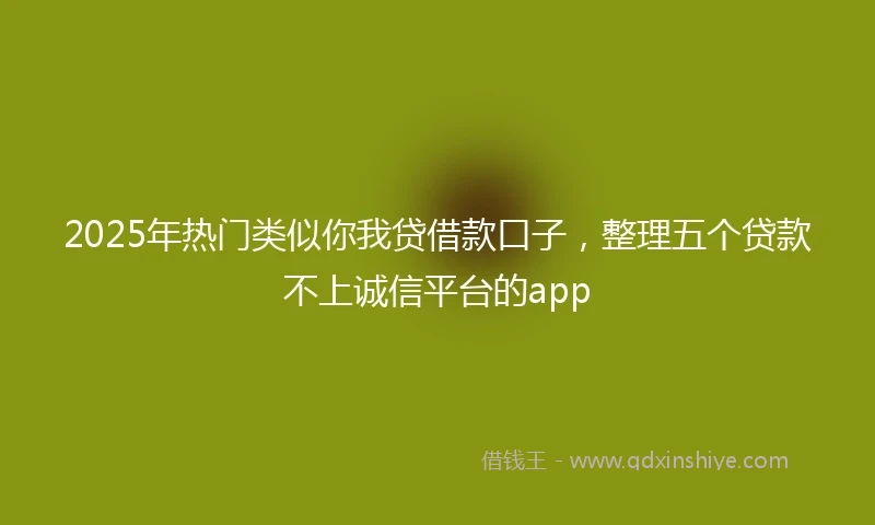 2025年热门类似你我贷借款口子，整理五个贷款不上诚信平台的app