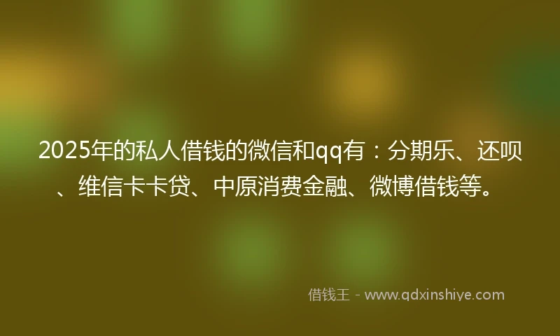 2025年的私人借钱的微信和qq有：分期乐、还呗、维信卡卡贷、中原消费金融、微博借钱等。
