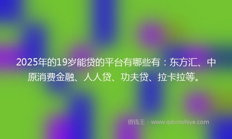 2025年的19岁能贷的平台有哪些有：东方汇、中原消费金融、人人贷、功夫贷、拉卡拉等。