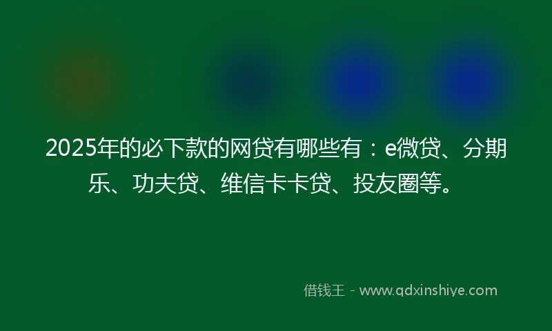 2025年的必下款的网贷有哪些有：e微贷、分期乐、功夫贷、维信卡卡贷、投友圈等。