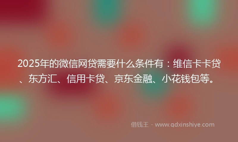 2025年的微信网贷需要什么条件有：维信卡卡贷、东方汇、信用卡贷、京东金融、小花钱包等。