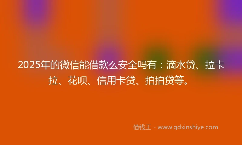 2025年的微信能借款么安全吗有：滴水贷、拉卡拉、花呗、信用卡贷、拍拍贷等。