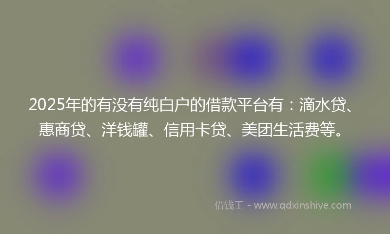 2025年的有没有纯白户的借款平台有：滴水贷、惠商贷、洋钱罐、信用卡贷、美团生活费等。