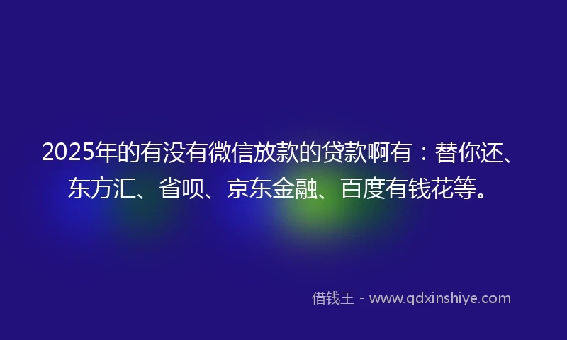 2025年的有没有微信放款的贷款啊有：替你还、东方汇、省呗、京东金融、百度有钱花等。