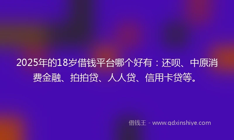 2025年的18岁借钱平台哪个好有：还呗、中原消费金融、拍拍贷、人人贷、信用卡贷等。