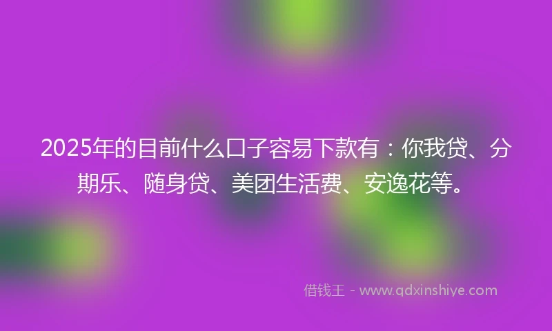 2025年的目前什么口子容易下款有：你我贷、分期乐、随身贷、美团生活费、安逸花等。