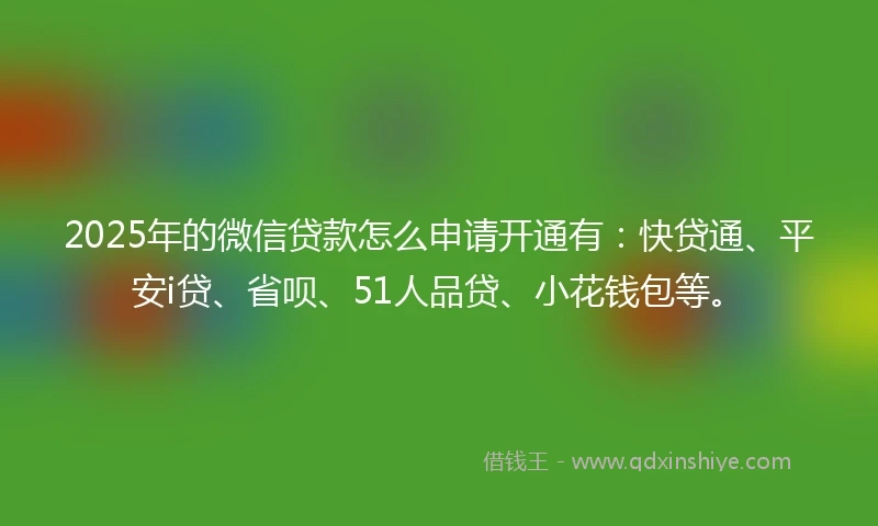 2025年的微信贷款怎么申请开通有：快贷通、平安i贷、省呗、51人品贷、小花钱包等。