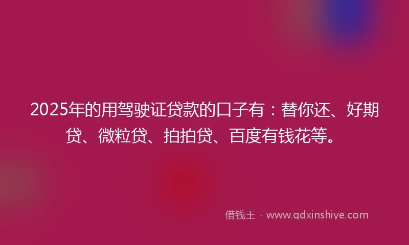 2025年的用驾驶证贷款的口子有：替你还、好期贷、微粒贷、拍拍贷、百度有钱花等。