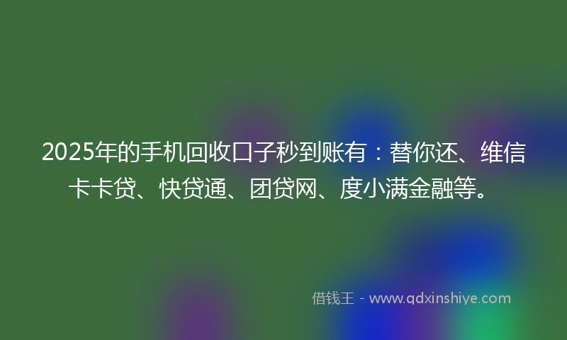 2025年的手机回收口子秒到账有：替你还、维信卡卡贷、快贷通、团贷网、度小满金融等。