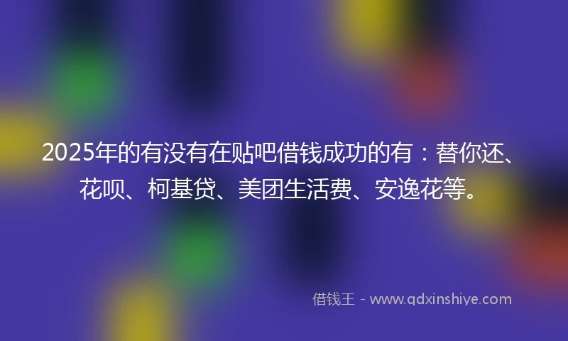 2025年的有没有在贴吧借钱成功的有：替你还、花呗、柯基贷、美团生活费、安逸花等。
