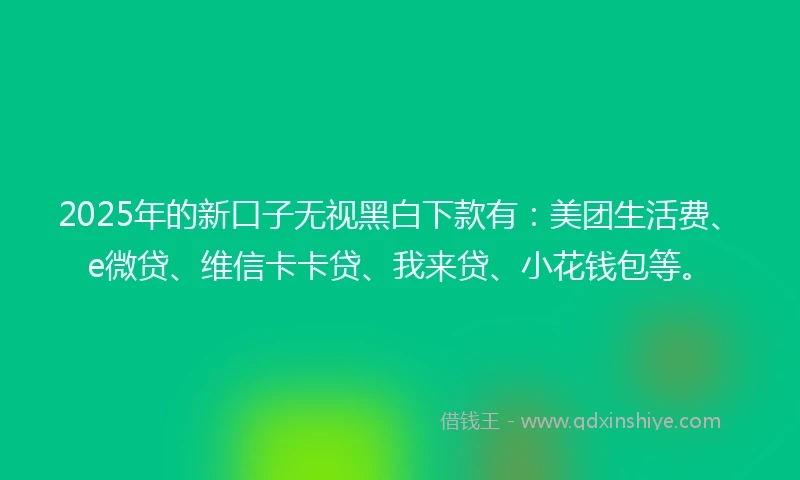 2025年的新口子无视黑白下款有：美团生活费、e微贷、维信卡卡贷、我来贷、小花钱包等。