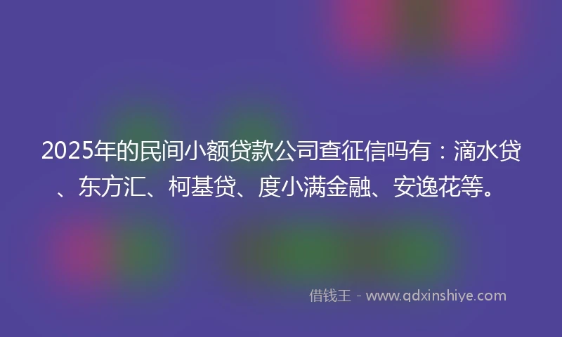 2025年的民间小额贷款公司查征信吗有：滴水贷、东方汇、柯基贷、度小满金融、安逸花等。
