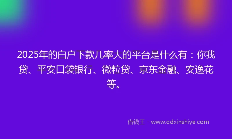 2025年的白户下款几率大的平台是什么有：你我贷、平安口袋银行、微粒贷、京东金融、安逸花等。
