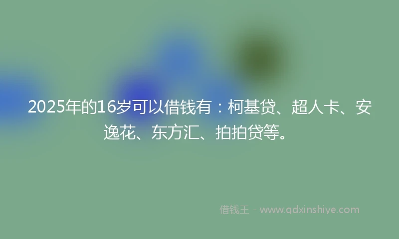 2025年的16岁可以借钱有：柯基贷、超人卡、安逸花、东方汇、拍拍贷等。