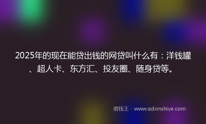 2025年的现在能贷出钱的网贷叫什么有：洋钱罐、超人卡、东方汇、投友圈、随身贷等。