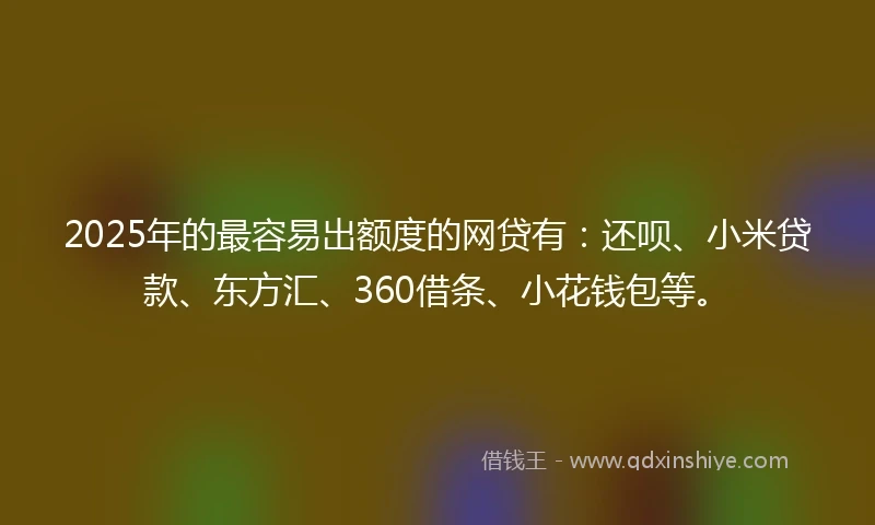 2025年的最容易出额度的网贷有：还呗、小米贷款、东方汇、360借条、小花钱包等。