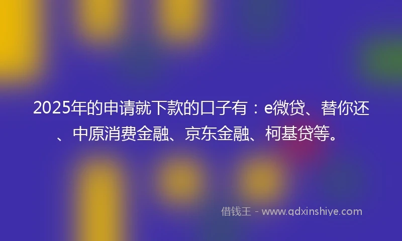 2025年的申请就下款的口子有：e微贷、替你还、中原消费金融、京东金融、柯基贷等。