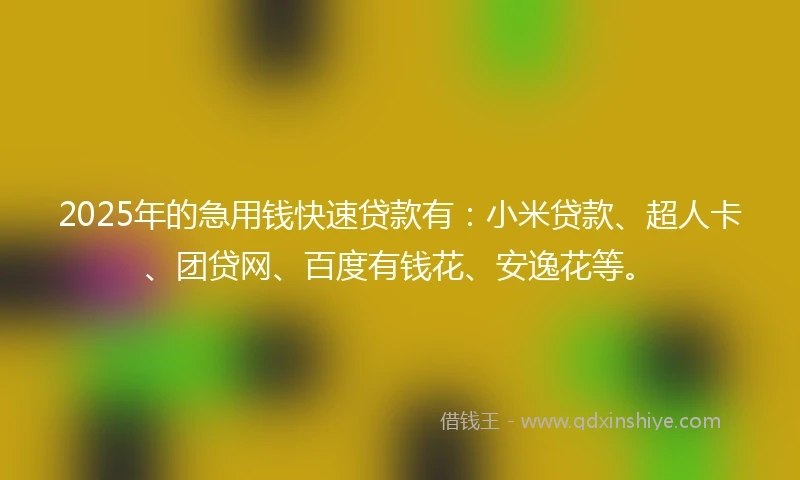 2025年的急用钱快速贷款有：小米贷款、超人卡、团贷网、百度有钱花、安逸花等。