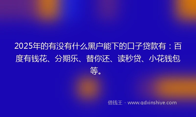 2025年的有没有什么黑户能下的口子贷款有：百度有钱花、分期乐、替你还、读秒贷、小花钱包等。