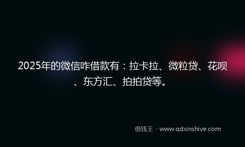 2025年的微信咋借款有：拉卡拉、微粒贷、花呗、东方汇、拍拍贷等。