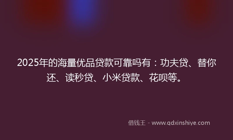 2025年的海量优品贷款可靠吗有：功夫贷、替你还、读秒贷、小米贷款、花呗等。