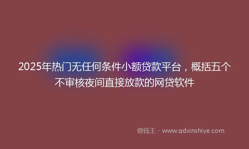2025年热门无任何条件小额贷款平台，概括五个不审核夜间直接放款的网贷软件