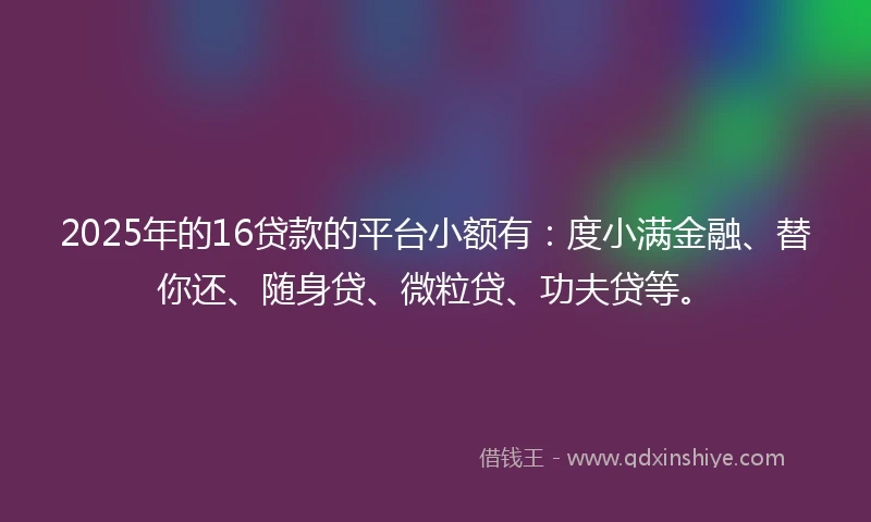 2025年的16贷款的平台小额有：度小满金融、替你还、随身贷、微粒贷、功夫贷等。