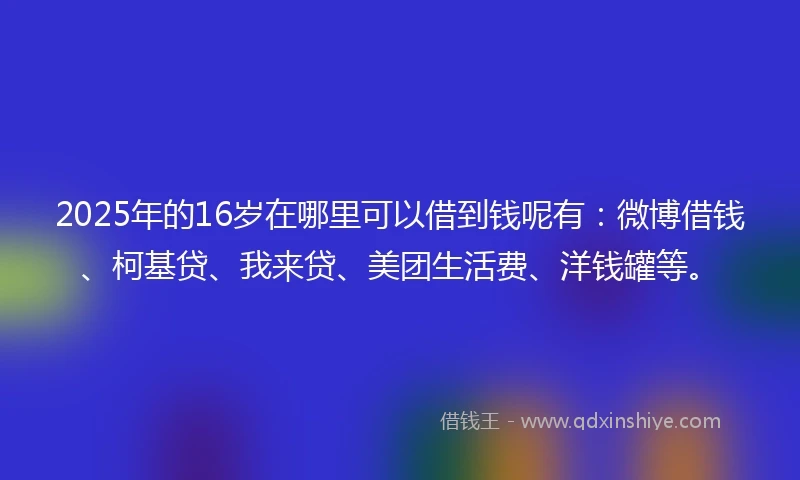 2025年的16岁在哪里可以借到钱呢有：微博借钱、柯基贷、我来贷、美团生活费、洋钱罐等。