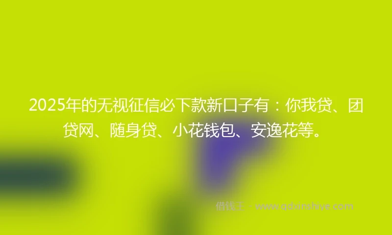 2025年的无视征信必下款新口子有：你我贷、团贷网、随身贷、小花钱包、安逸花等。