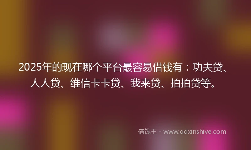 2025年的现在哪个平台最容易借钱有：功夫贷、人人贷、维信卡卡贷、我来贷、拍拍贷等。