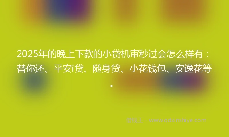 2025年的晚上下款的小贷机审秒过会怎么样有：替你还、平安i贷、随身贷、小花钱包、安逸花等。