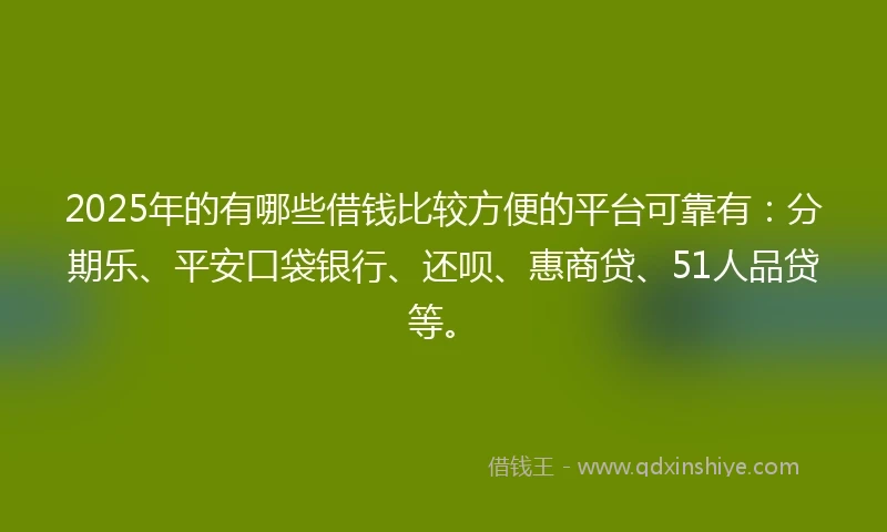 2025年的有哪些借钱比较方便的平台可靠有：分期乐、平安口袋银行、还呗、惠商贷、51人品贷等。