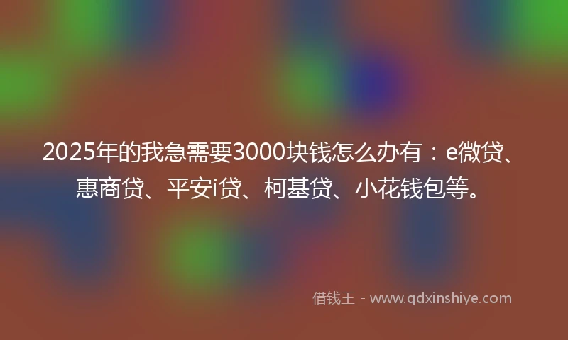 2025年的我急需要3000块钱怎么办有：e微贷、惠商贷、平安i贷、柯基贷、小花钱包等。