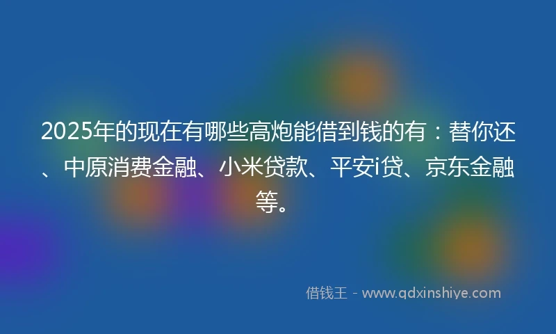 2025年的现在有哪些高炮能借到钱的有：替你还、中原消费金融、小米贷款、平安i贷、京东金融等。