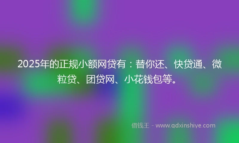2025年的正规小额网贷有：替你还、快贷通、微粒贷、团贷网、小花钱包等。