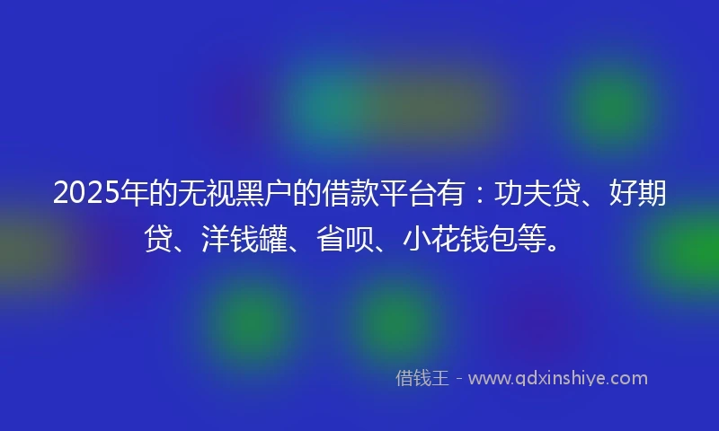 2025年的无视黑户的借款平台有：功夫贷、好期贷、洋钱罐、省呗、小花钱包等。
