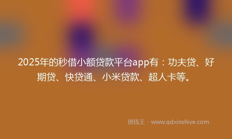 2025年的秒借小额贷款平台app有：功夫贷、好期贷、快贷通、小米贷款、超人卡等。