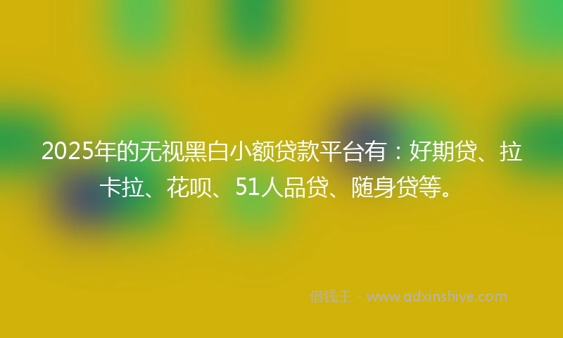 2025年的无视黑白小额贷款平台有：好期贷、拉卡拉、花呗、51人品贷、随身贷等。