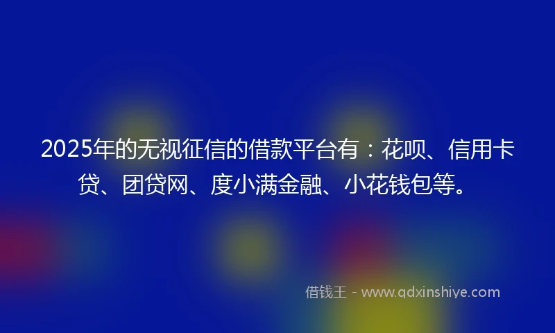 2025年的无视征信的借款平台有：花呗、信用卡贷、团贷网、度小满金融、小花钱包等。