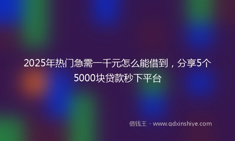 2025年热门急需一千元怎么能借到，分享5个5000块贷款秒下平台