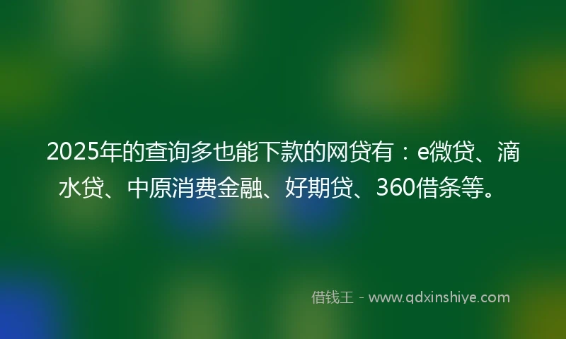 2025年的查询多也能下款的网贷有：e微贷、滴水贷、中原消费金融、好期贷、360借条等。