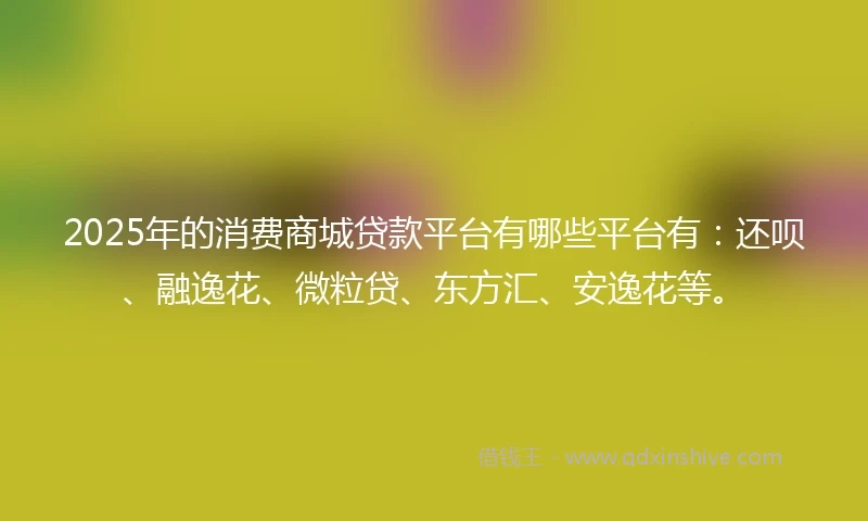 2025年的消费商城贷款平台有哪些平台有:还呗、融逸花、微粒贷、东方汇、安逸花等。