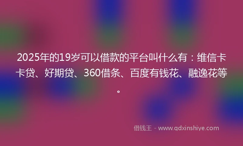 2025年的19岁可以借款的平台叫什么有：维信卡卡贷、好期贷、360借条、百度有钱花、融逸花等。