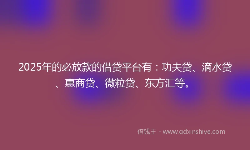 2025年的必放款的借贷平台有：功夫贷、滴水贷、惠商贷、微粒贷、东方汇等。