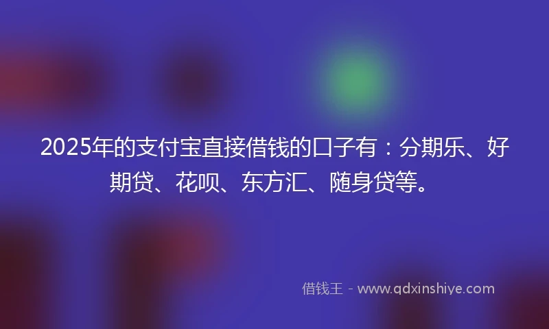 2025年的支付宝直接借钱的口子有：分期乐、好期贷、花呗、东方汇、随身贷等。