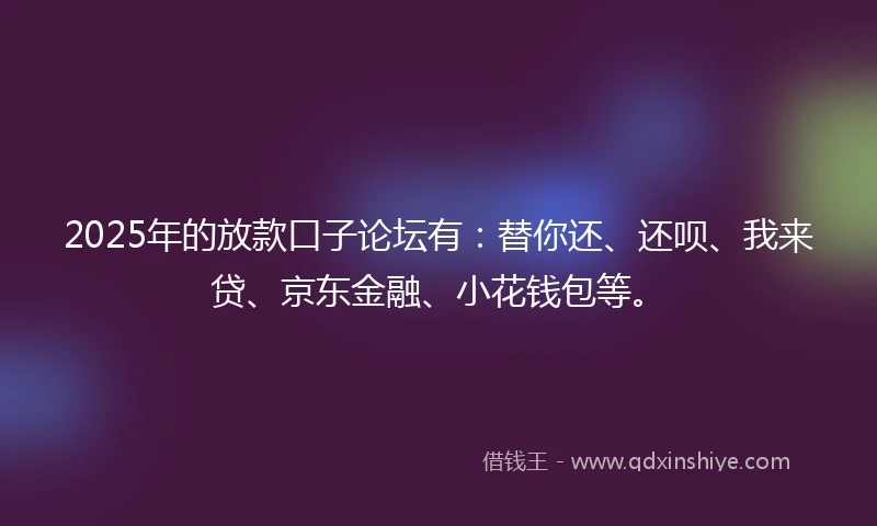 2025年的放款口子论坛有：替你还、还呗、我来贷、京东金融、小花钱包等。