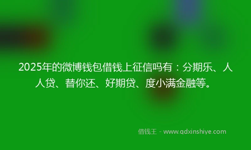 2025年的微博钱包借钱上征信吗有：分期乐、人人贷、替你还、好期贷、度小满金融等。